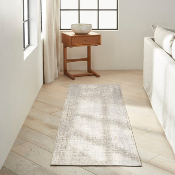 CK950 Rush CK955 Modern Abstract Distressed Hi-Low Textured Low-Profile Short-Pile Ivory/Grey/Beige Runner-Calvin Klein-Rug Love - The Most Loved Rug Store